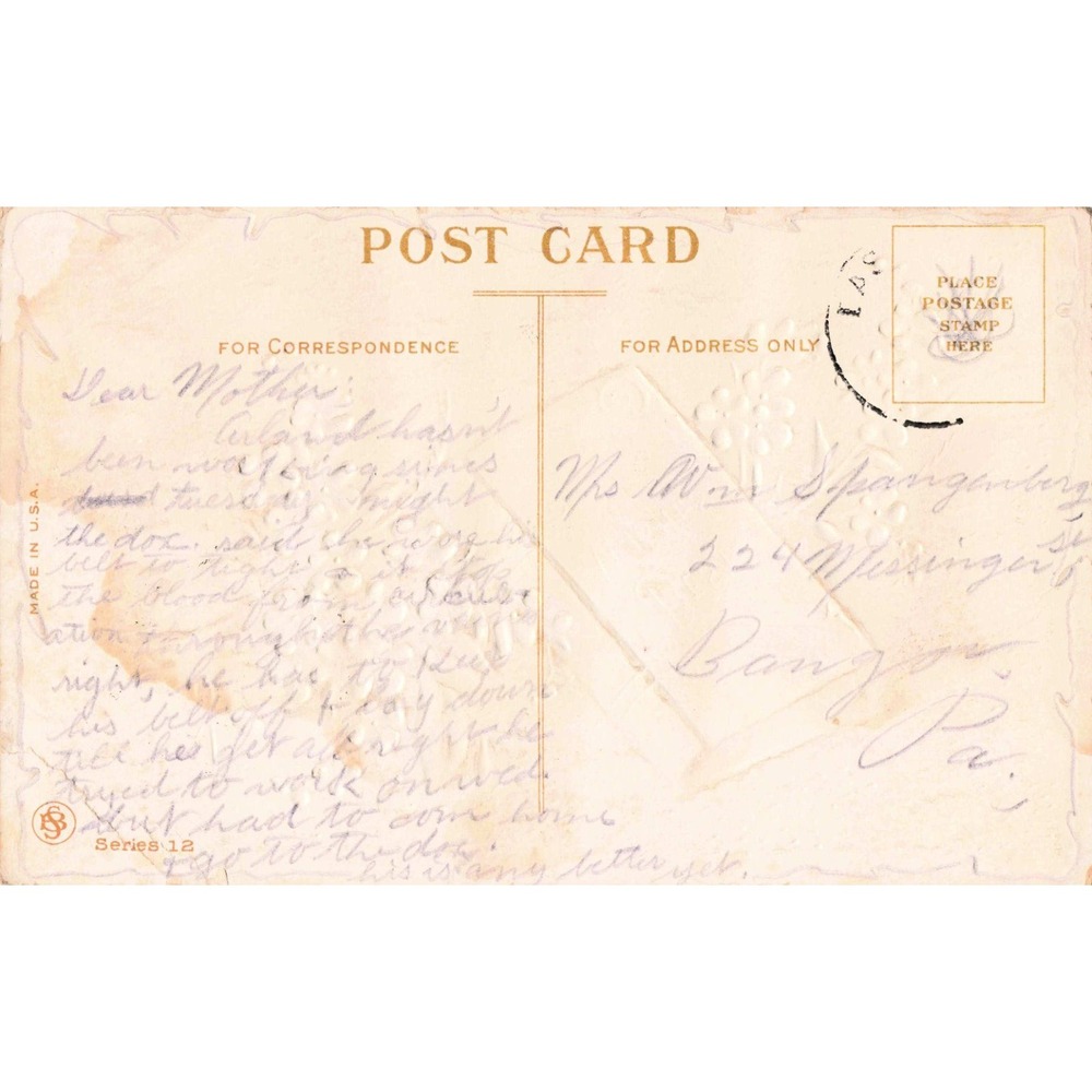 Vtg Embossed Postcard Best Wishes Blue Book Forget Me Nots Floral c1910 Greeting - Picture 2 of 2